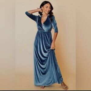 Baltic Born Steel Blue Velvet Long Sleeve Dress Sz XL EUC